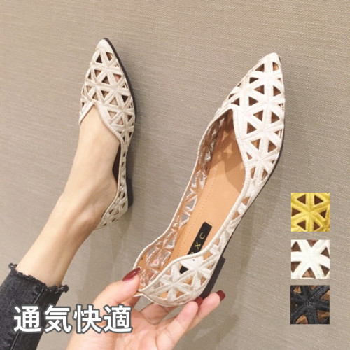 通勤 可愛い ポインテッドトゥ カットワーク ソフト フラットシューズ サンダル レディース 夏 春夏