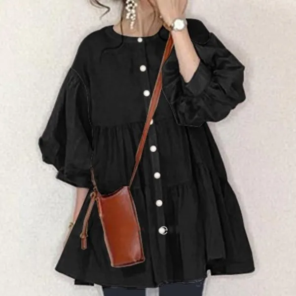 多色展開  シングルブレスト ボタン ギャザー飾り 無地 トップス シャツ