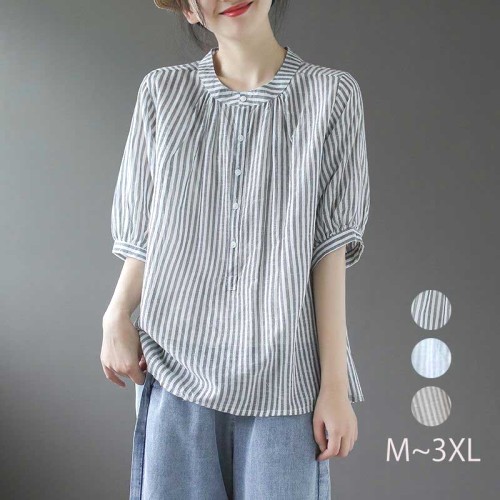 m-3xl-ストライプ柄-ゆるシルエット-春夏シャツ-おしゃれシャツ-ブラウス