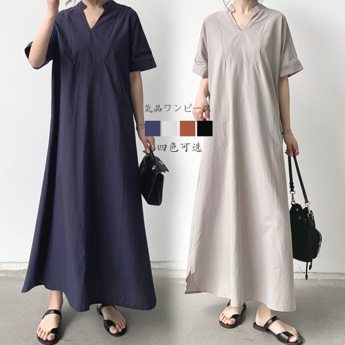 レトロ  気質  新作  ゆったり  半袖  Aライン  着丈  ロング  夏  楽天の同款