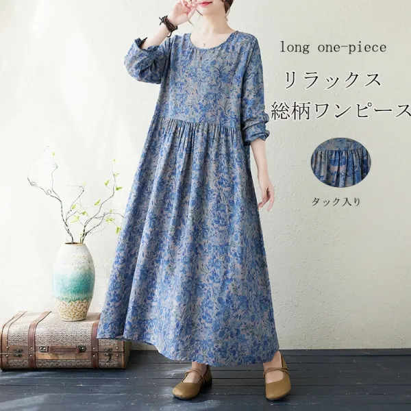 ゆったり  長袖  コットン  ラウンドネック  プリント  M  秋の新作アイテム