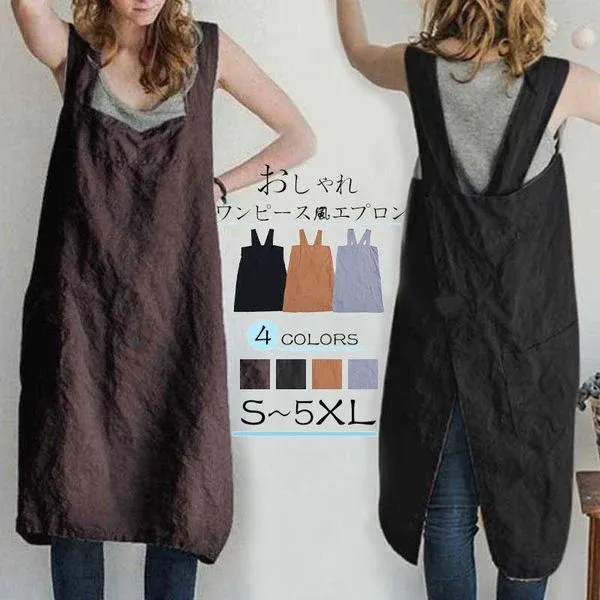 【M～5XL】エプロン　ワンピース風　大人　女性　オシャレ可愛いエプロン
