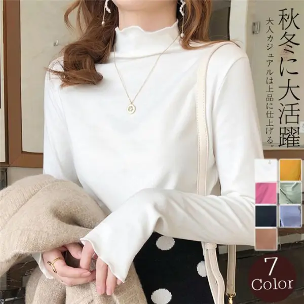 インナーと してもおすすめ 韓国系 ハーフネック  細身シルエットジャストサイズ感 Tシャツ