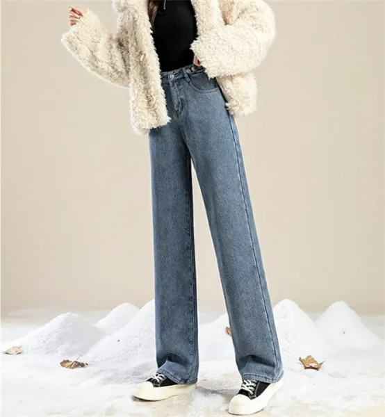 パンツデニムパンツレディース裏起毛ストレートパンツロング丈パンツ黒パンツデニムジーンズ厚手裏起毛パンツ防寒パンツ裏起毛パンツワイドパンツ裏起毛ジーンズ秋冬冬物ボトムス裏ボア暖かいハイウエスト体型カバーカジュアル通勤お洒落