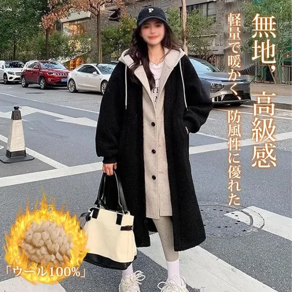 ファッション感満々 韓国系切り替え大きめのサイズ感中長防寒配色秋冬シングルブレストフード付きゆったりレディースコート