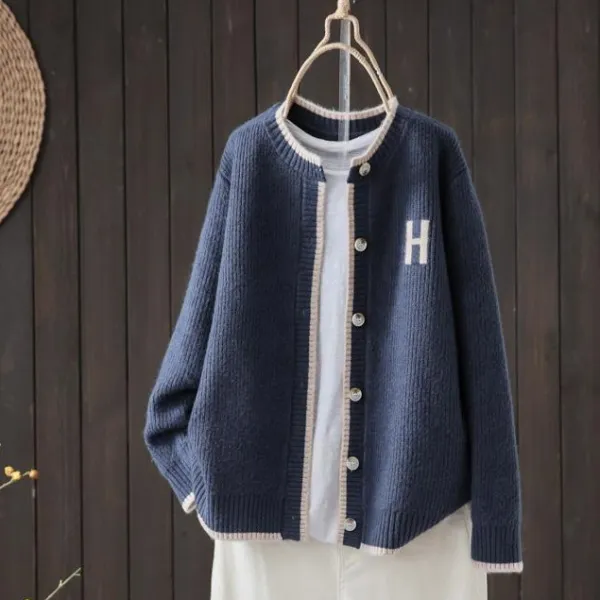 様々な体型に対応  シングルブレスト アルファベット シンプル カジュアル ニット カーディガン