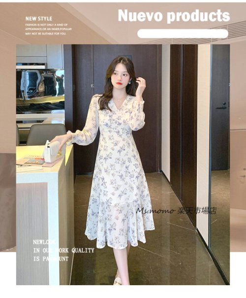 花柄ワンピースレディース40代きれいめマキシワンピース秋服長袖ワンピースプリントvネックシフォンaラインスカートオシャレ韓国風大人ゆったり体型カバー結婚式ドレス30代50代