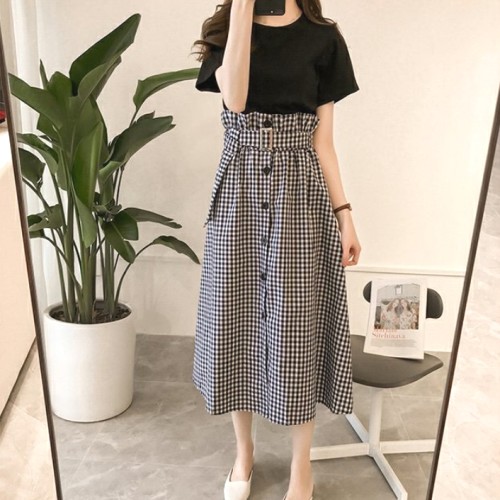 【2点セット】ワンピース セットアップ レディース 40代 キレイめ ロング丈 ワンピース 春 夏 半袖 ブラウス チェック柄 スカート 2点セット オシャレ 着痩せ 大人 30代 50代夏服 夏コーデ ファッション 今日のコーデ 大人コー