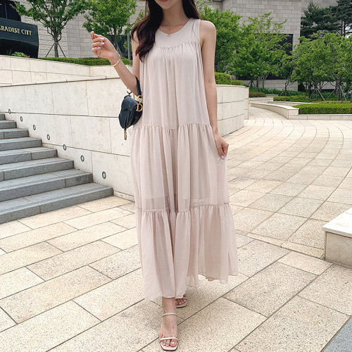 韓国風  ノースリーブ  シフォン  ロング