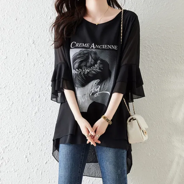 【在庫限り！特別価格！】好評発売中 ファッション 一番安い新作 プリント フレア袖 ボタン ブラウス 夏服 夏コーデ ファッション 今日のコーデ 大人コーデ レディース