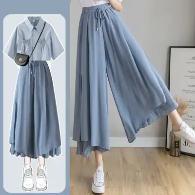 [単品注文] 好感度UP!キレカジ ファッション 無地 シャツ+ボウタイ カジュアルパンツ 二点セット 夏服 夏コーデ ファッション 今日のコーデ 大人コーデ レディース