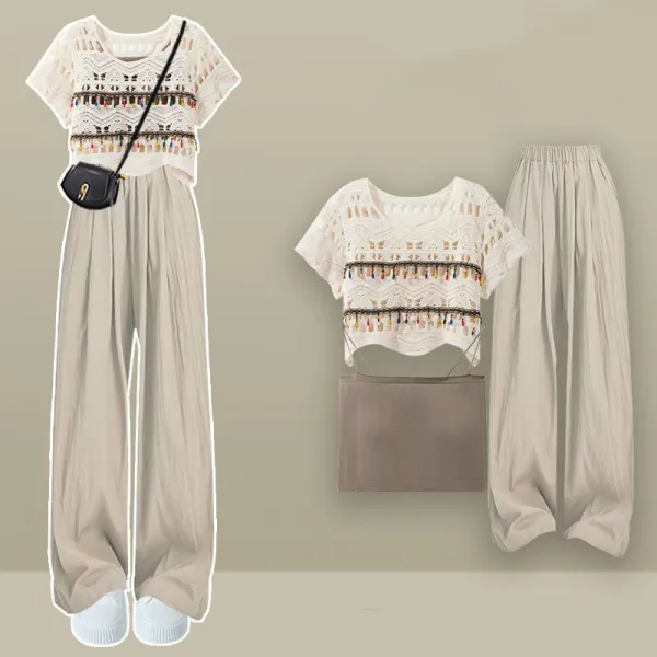 【単品注文】おしゃれ度高め ファッション感満々 気質アップ Tシャツ+ベスト+パンツ 3点セット 夏服 夏コーデ ファッション 今日のコーデ 大人コーデ レディース