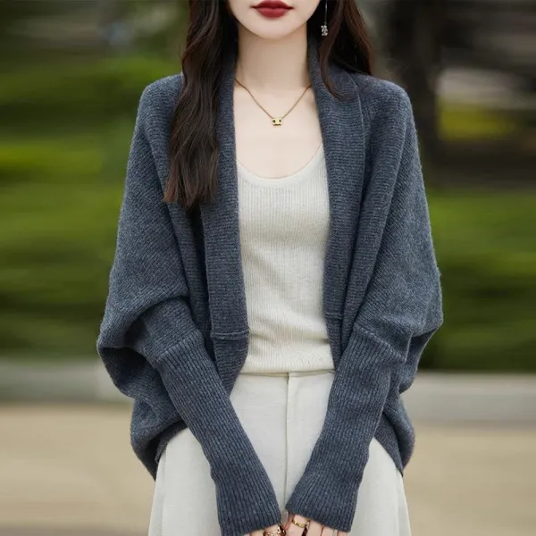 新作カーディガン レディース コクーン型 ニットショール ゆったりアウター バットスリーブ ケープ