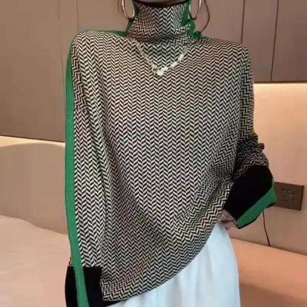 每日更新 ファッション 切り替え 配色 ハイネック ゆったり 韓国風 ニットセーター