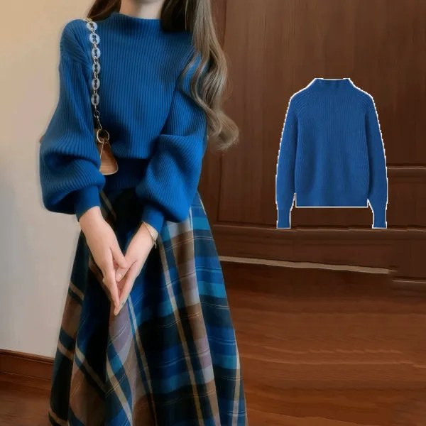 【単品販売】カジュアル無地ハーフネックニット＋チェック柄スカート二点セット秋コーデファッションcoordinateカジュアルコーデコーディネート秋服今日のコーデ大人コーデレディースfashionootd
