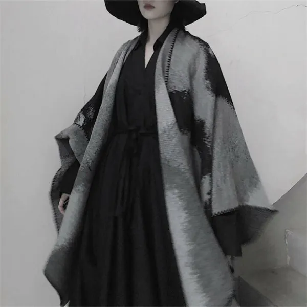 フェイクカシミヤコートノースリーブロング丈ドルマンスリーブレディースアウターグラデーションフェイクカシミヤポンチョマントケープお洒落ゆったり秋冬ニットソートップス体型カバー30代40代50代送料無料