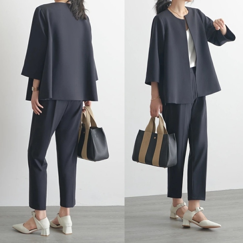 好感度UP 九分袖 無地 ラウンドネック ハイウエスト 通勤/OL 二点セット fashion ootd カジュアルコーデ ファッション コーディネート 今日のコーデ coordinate トレンドコーデ 着回しコーデ 大人コーデ 大人可愛