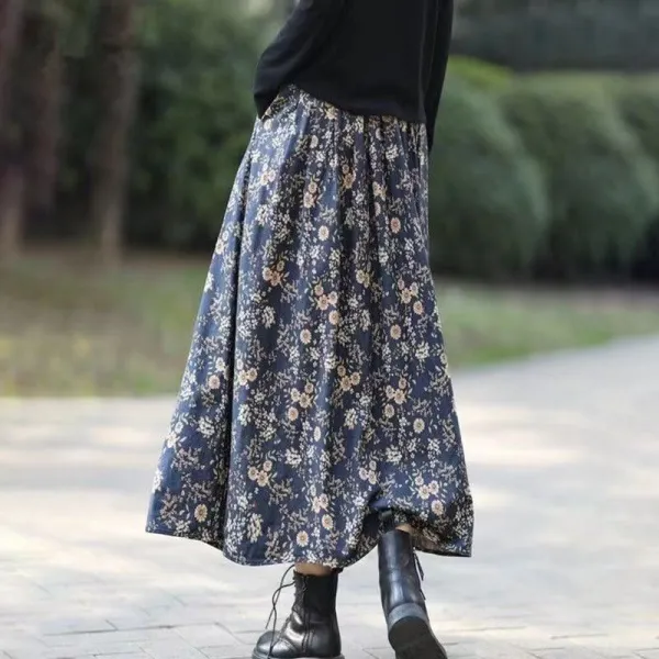花柄 スカート ロング 春 夏 レディース Aライン ミモレ丈 ハイウエスト 体型カバー 着痩せ きれいめ レトロ 大人可愛い  総柄 ボトムス