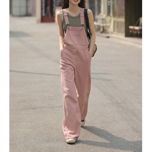 カジュアル  若く見え  新作  ゆったり  エイジング加工  デニム  ロングパンツ  春夏  サロペット／オーバーオール