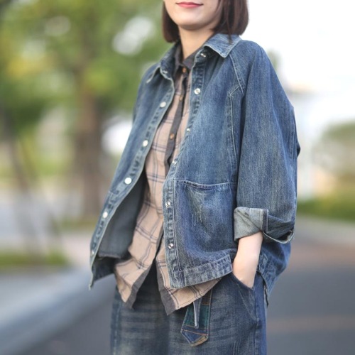 レトロ  トレンド  韓国風  着瘦せ  ゆったり  文芸スタイル  デニム  アウター