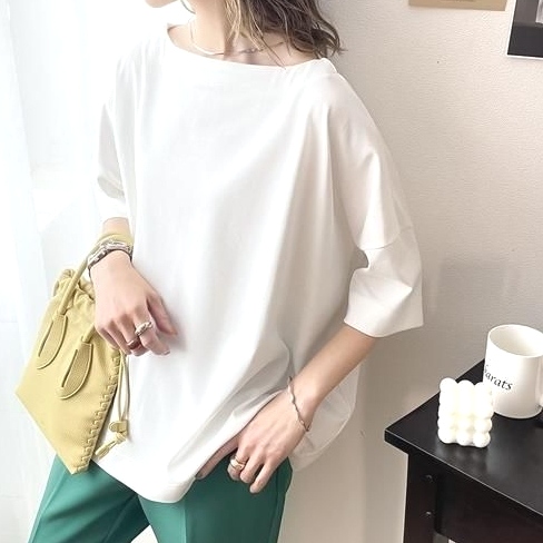 「奇跡の再販」 ラウンドネック 五分袖 プルオーバー 着痩せ効果 無地 フェミニン Tシャツ
