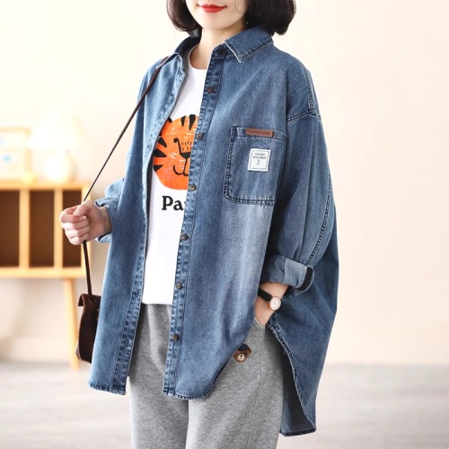 カジュアル  若く見え  新作  ゆったり  文芸スタイル  POLOネック  デニム