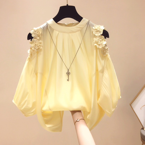 レディース 半袖 ゆったり フラワー オフショルダー シフォン シャツ トップス