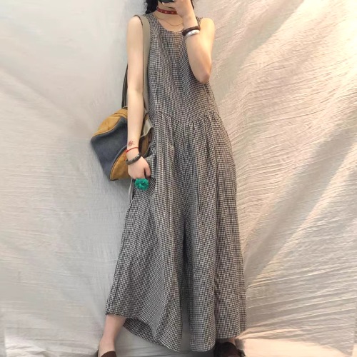 ファッション  気質  ゆったり  コットン  チェック柄  夏  春夏  カジュアルドレス