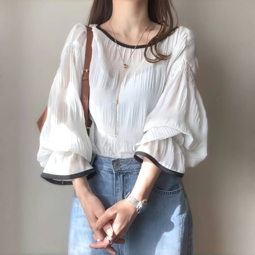 新作  合わせやすい  ベルスリーブ  シフォン  夏  トップス