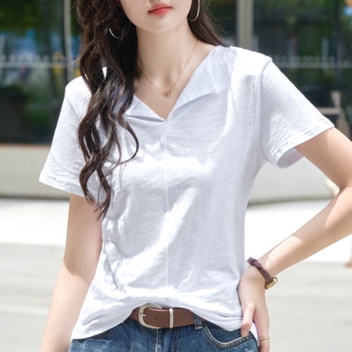 定番シンプル カジュアル 無地 コーディネート自在 Vネック プルオーバー Tシャツ