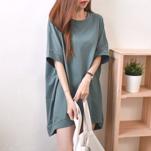 Tシャツ  不規則  無地  コットン  半袖  ゆったり  クルーネック  夏服  コットン100%  新作  2024  レディース  大きめサイズ  トップス