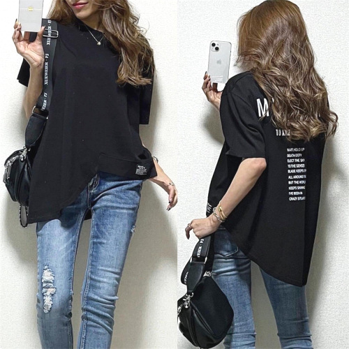 Tシャツ  不規則  カジュアル  半袖  どんなスタイルにも合う  ゆったり  普通  インナー  新作  レディース  ミディ丈 / ミディアム丈  トップス