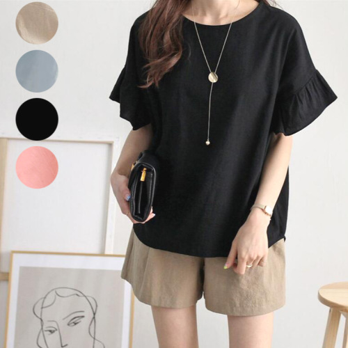 Tシャツ  無地  シンプル  スピーカースリーブ  コットン  どんなスタイルにも合う  ゆったり  クルーネック  夏服  コットン100%  高級  おしゃれ / ファッション  レディース  高級感  トップス