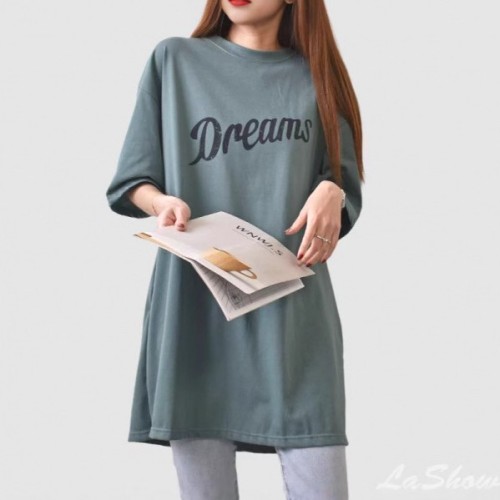 Tシャツ  プリント  スリムに見える  どんなスタイルにも合う  ゆったり  夏服  普通  若く見え  新作  おしゃれ / ファッション  レディース  ミディ丈 / ミディアム丈  大きめサイズ  トップス