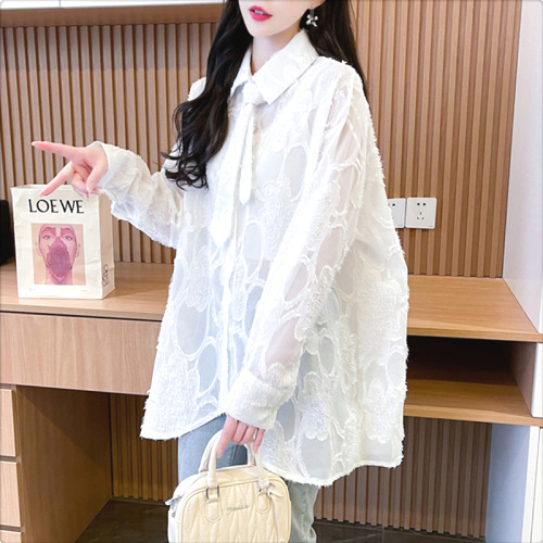 シャツ  カーディガン  長袖  ゆったり  韓国風  デザイン  薄  日焼け止め  レイジー風  春夏  2024  流行  デザイン性  レディース