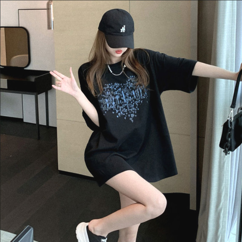ブラック  コットン  半袖  ゆったり  夏服  普通  コットン100%  新作  2024  インスタ流行  流行  レディース  ミディ丈 / ミディアム丈