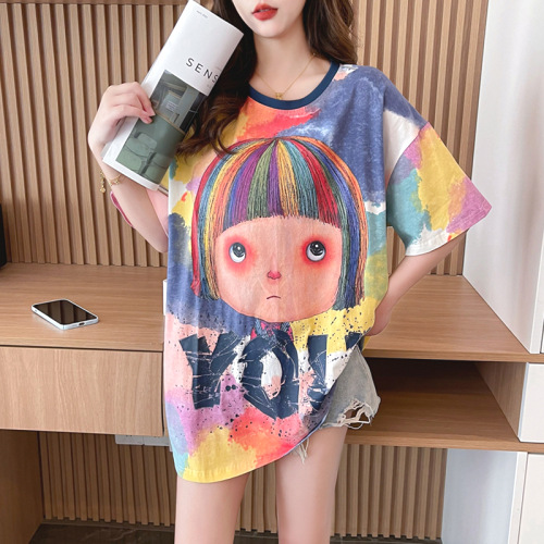 半袖  クルーネック  夏服  韓国風  普通  新作  おしゃれ / ファッション  2024  レディース  ミディ丈 / ミディアム丈  大きめサイズ  トップス