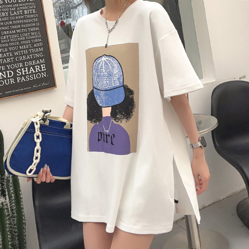 カジュアル  半袖  ゆったり  スリット  夏服  薄  普通  流行  レディース  ミディ丈 / ミディアム丈  大きめサイズ