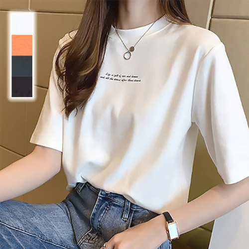 新登場 半袖 ラウンドネック プリント 無地 アルファベット カジュアル Tシャツ fashion ootd カジュアルコーデ ファッション コーディネート 今日のコーデ coordinate トレンドコーデ 着回しコーデ 大人コーデ 大人