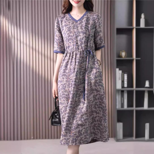 ワンピース  花柄  プリント  プリントワンピース  スリムに見える  夏服  韓国風  気質  レーシング  新作  2024  フレンチスタイル  レディース
