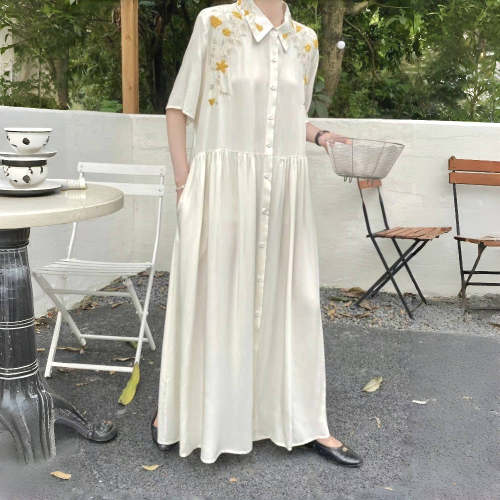 夏刺繍ルーズ半袖ワンピース