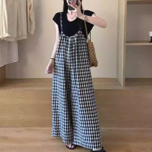 可愛いデザイン チェック柄 大人可愛いAライン ノースリーブ 脚長効果 オールインワン サロペット fashion ootd カジュアルコーデ ファッション コーディネート 今日のコーデ coordinate トレンドコーデ 着回しコーデ 