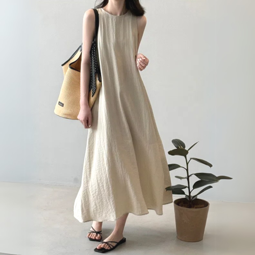 ワンピース  タンクトップ  ノースリーブ  スリムに見える  ゆったり  夏服  なし  普通  気質  新作  フレンチスタイル  ミディ丈 / ミディアム丈