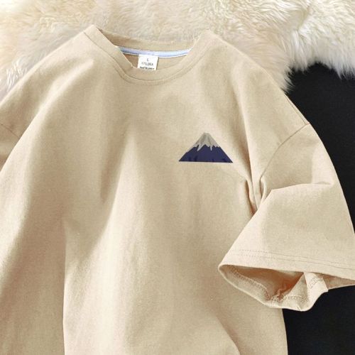 見逃し厳禁 ラウンドネック プリント 半袖 切り替え プルオーバー カジュアル Tシャツ
