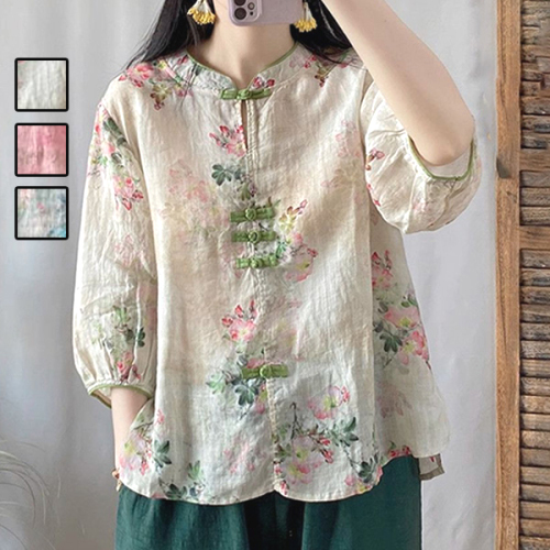 人気商品再入荷 プリント ボタン ラウンドネック 七分袖 配色 カジュアル シャツ fashion ootd カジュアルコーデ ファッション コーディネート 今日のコーデ coordinate トレンドコーデ 着回しコーデ 大人コーデ 大人