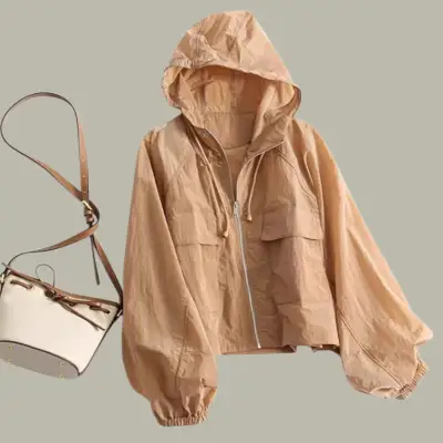 Basic日常簡約 日焼け止めuvカット無地フード付き長袖カーディガン 夏服 夏コーデ ファッション 今日のコーデ 大人コーデ レディース