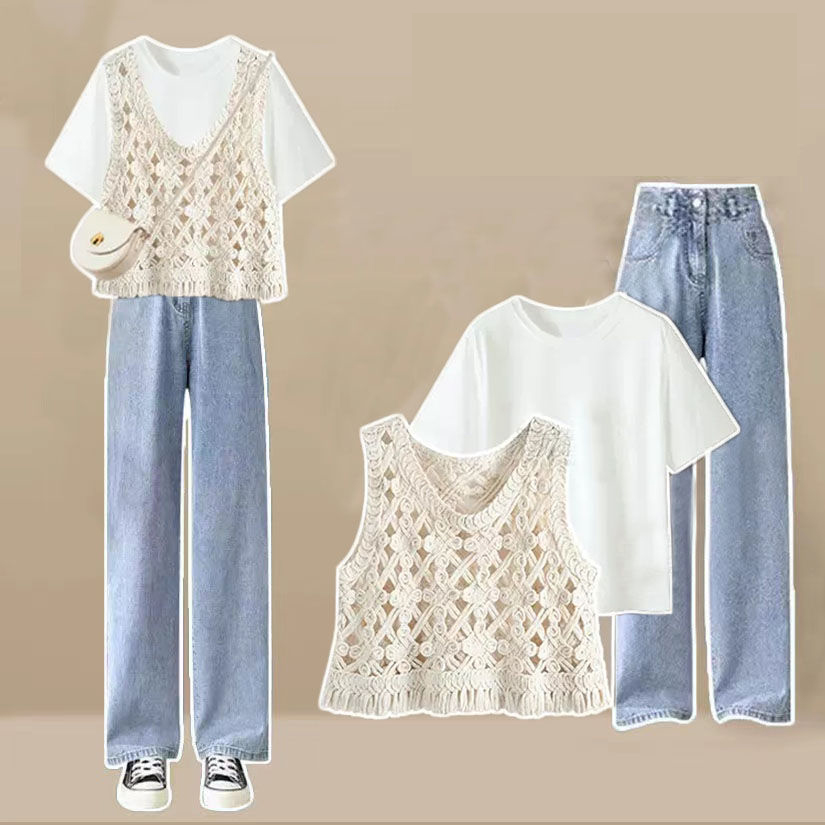 3点セット/Ｔシャツ+ベスト+デニムパンツ