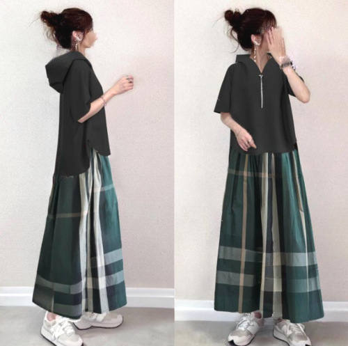 スカート  半袖  フード付き  夏服  新作  日本風  【2点セット】