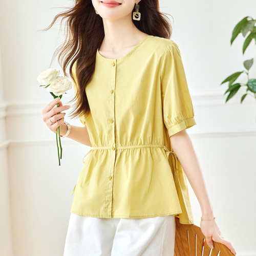 シャツ  コットン  半袖  スリムに見える  どんなスタイルにも合う  ゆったり  クルーネック  夏服  コットン100%  新作  レディース