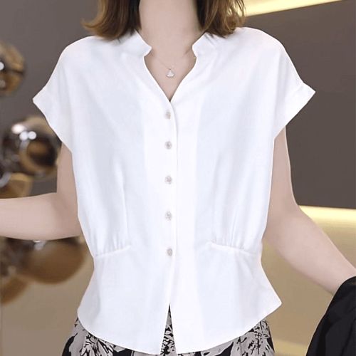 『大人が着たいアイテム』 Vネック 半袖 シングルブレスト 無地 ファッション シャツ